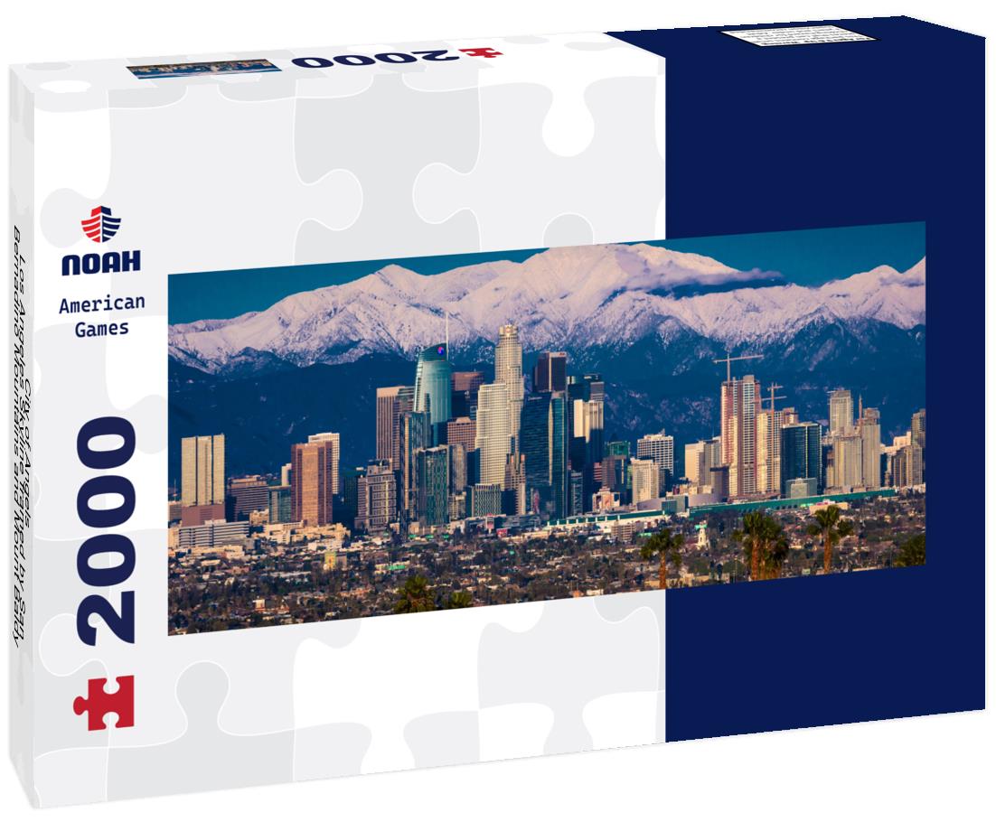 City of Angels - Los Angeles Skyline framed by San Bernadino Mountains and Mount Baldy with fresh snow from Kenneth Hahn State Park 2000pc Panoramic Puzzle