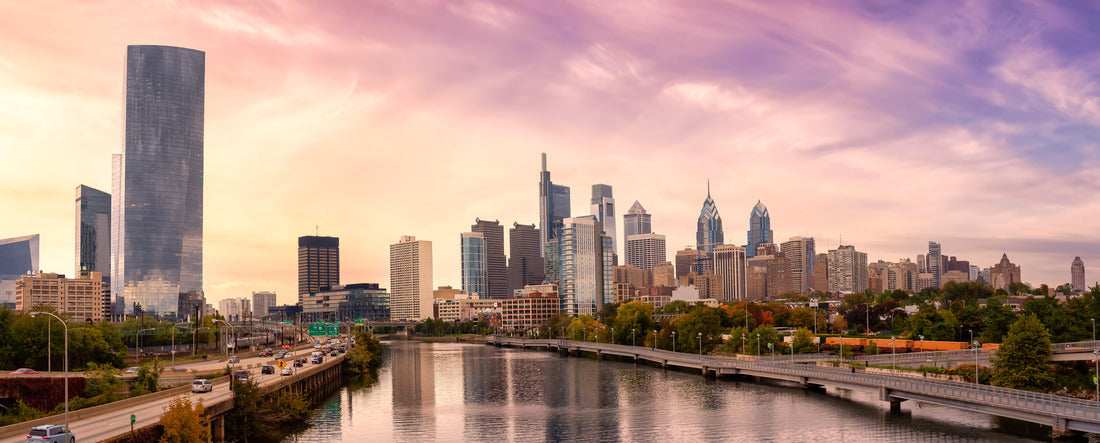 Philadelphia, Pennsylvania, United States of America. Aerial a modern city center. Sunset Sky Composite. Cityscape 2000pc Panoramic Puzzle