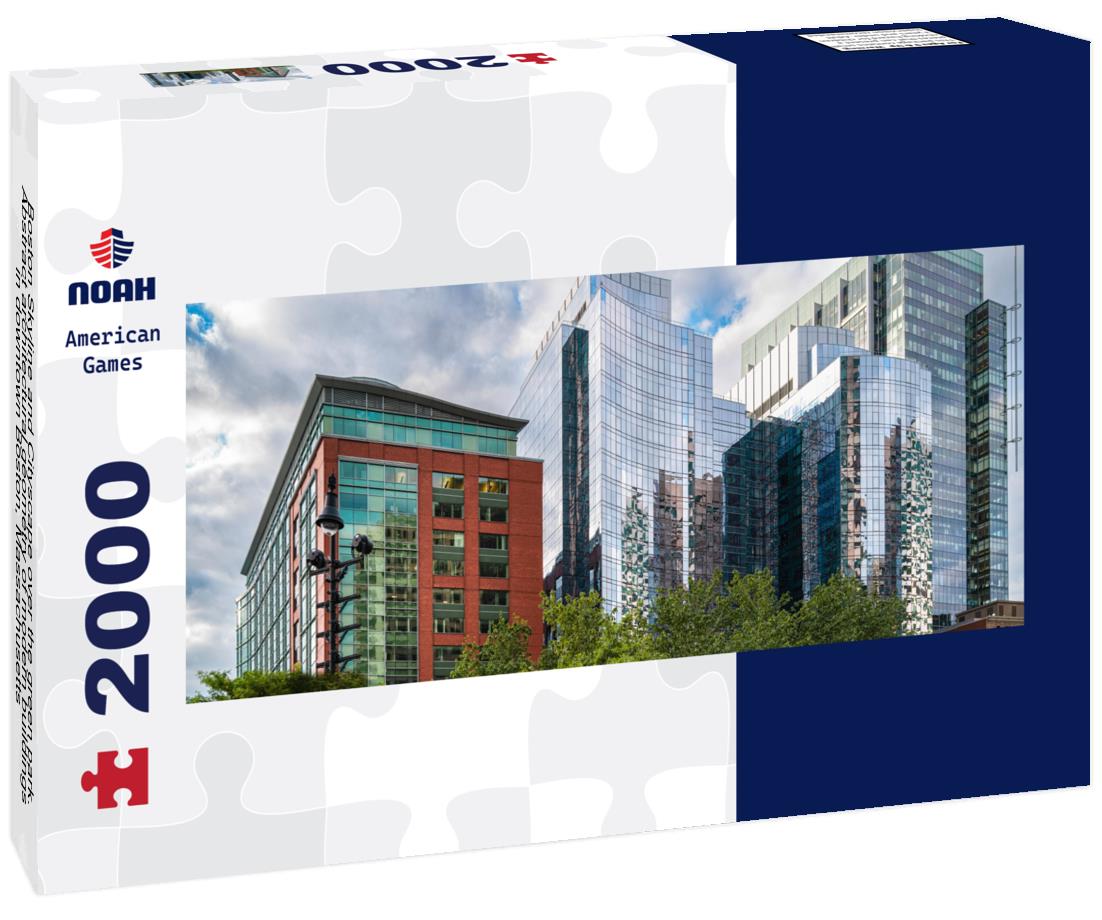 Boston Skyline and Cityscape over the green park. Abstract architectural geometry of modern buildings in downtown Boston, Massachusetts 2000pc Panoramic Puzzle