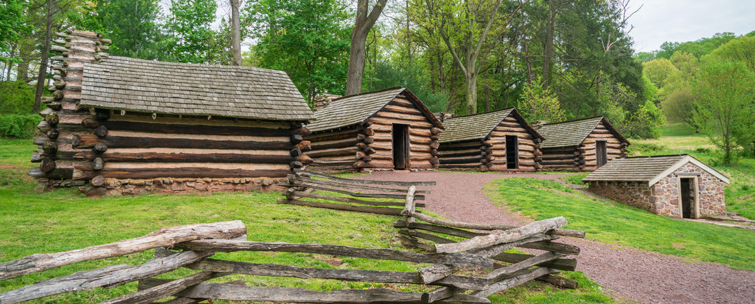 Historic Cabins at Valley Forge National Historical Park, Revolutionary War encampment, northwest of Philadelphia, in Pennsylvania, USA 2000pc Panoramic Puzzle