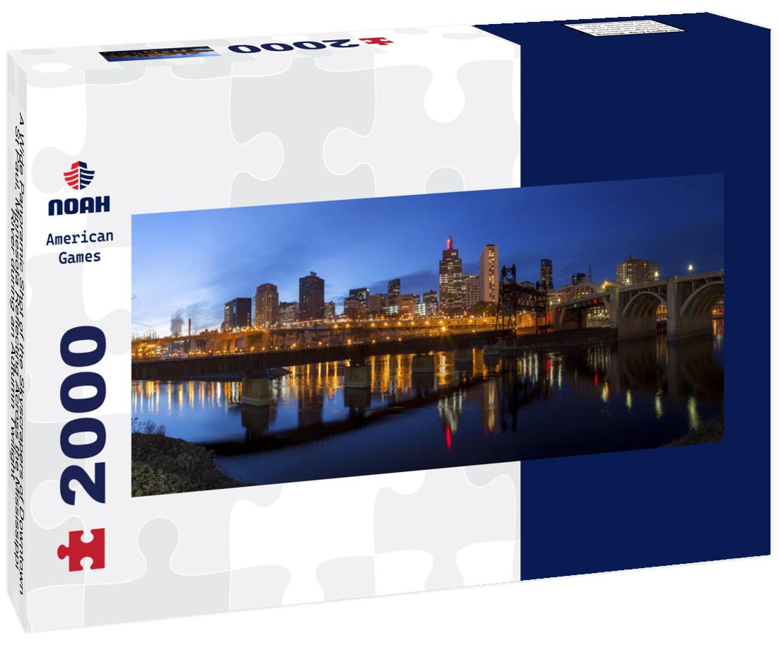 A Shot ofthe Skyscrapers of Downtown St Paul, Minnesota Reflecting Across the Mississippi River during an Autumn Twilight 2000pc Panoramic Puzzle