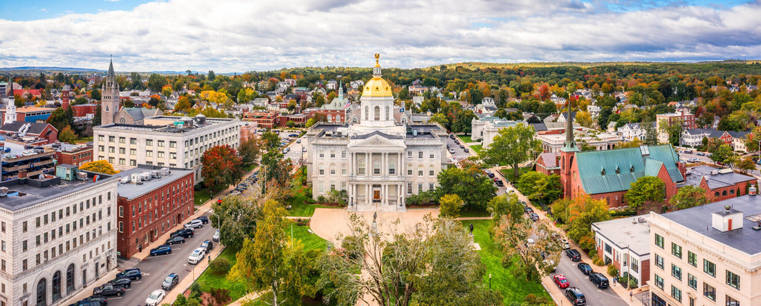 Aerial view of Concord and the New Hampshire State House. The capitol houses the New Hampshire General Court, Governor, and Executive Council 2000pc Panoramic Puzzle