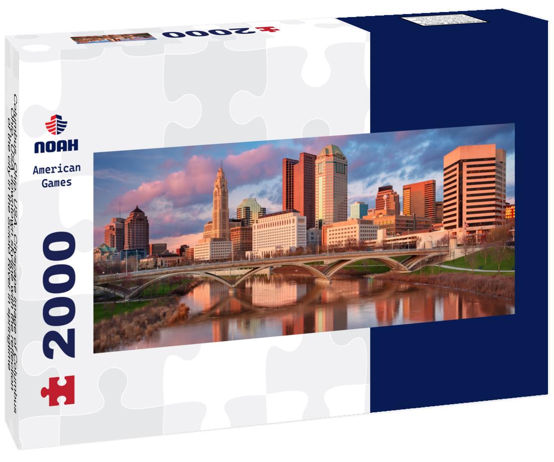 Columbus, Ohio, USA. Cityscape image of Columbus, Ohio, USA downtown skyline with the reflection of the city in the Scioto River in springtime 2000pc Panoramic Puzzle