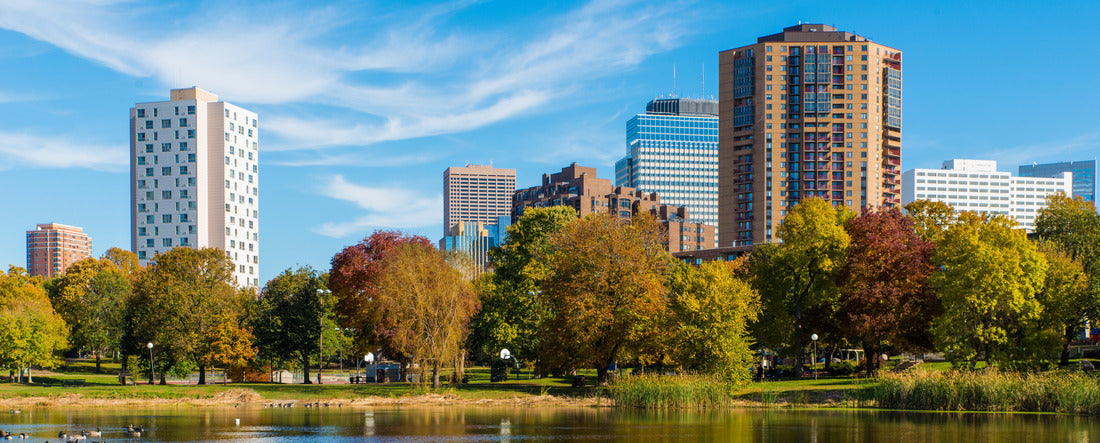 Noah Jigsaw Puzzle This is Loring Park in Minneapolis, Minnesota. This shows part of the skyline. This was taken during autumn. These are Canadian Geese on the lake panorama 2000 pieces