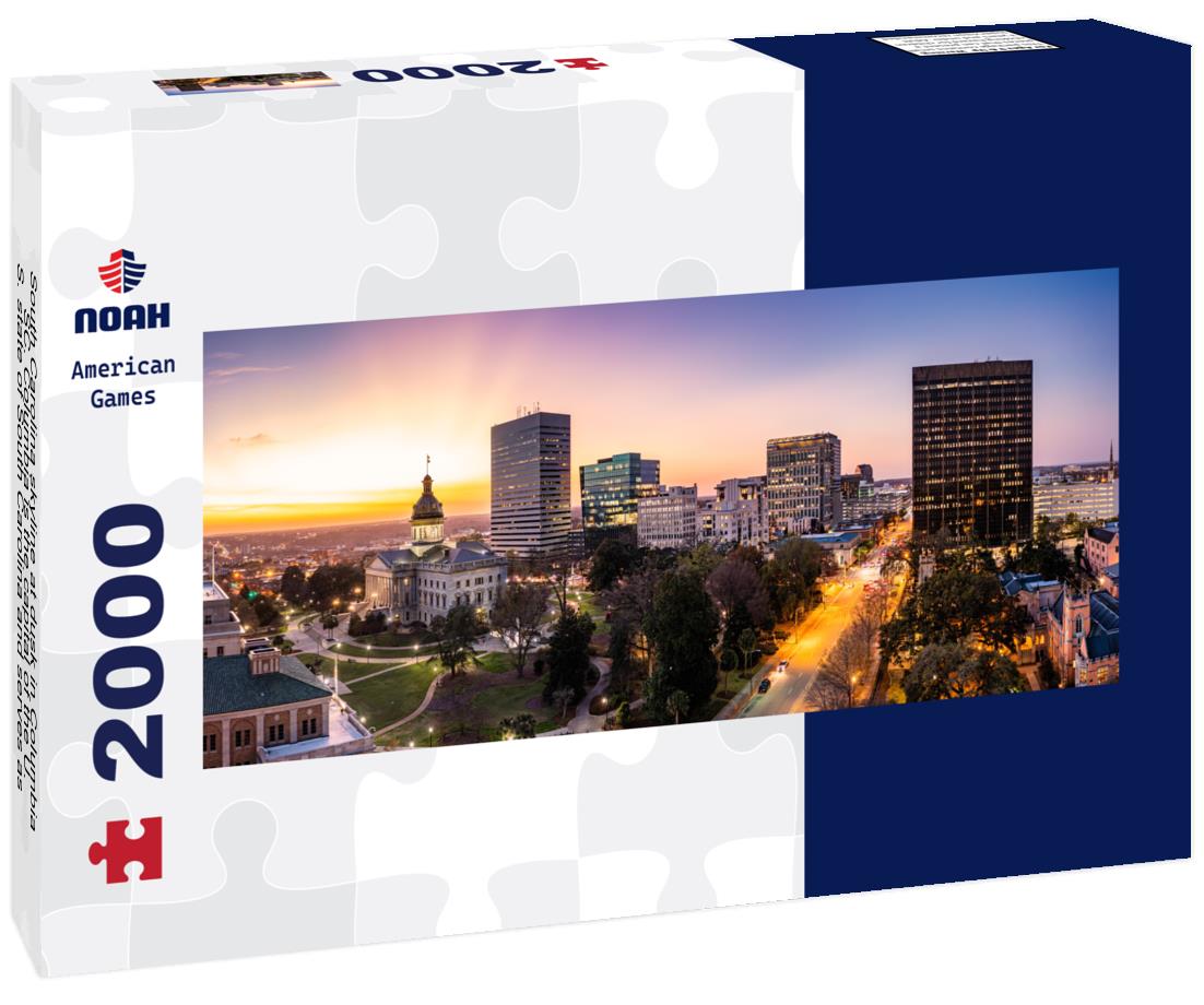 South Carolina skyline at dusk in Columbia, SC. Columbia is the capital of the U.S. state of South Carolina and serves as the county seat of Richland County 2000pc Panoramic Puzzle
