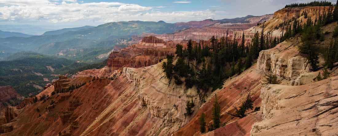 The beautiful cliffs and colors of Cedar Breaks National Monument in Cedar City, Utah, USA. The formation of this geologic wonder took place 60 million years ago 2000pc Panoramic Puzzle