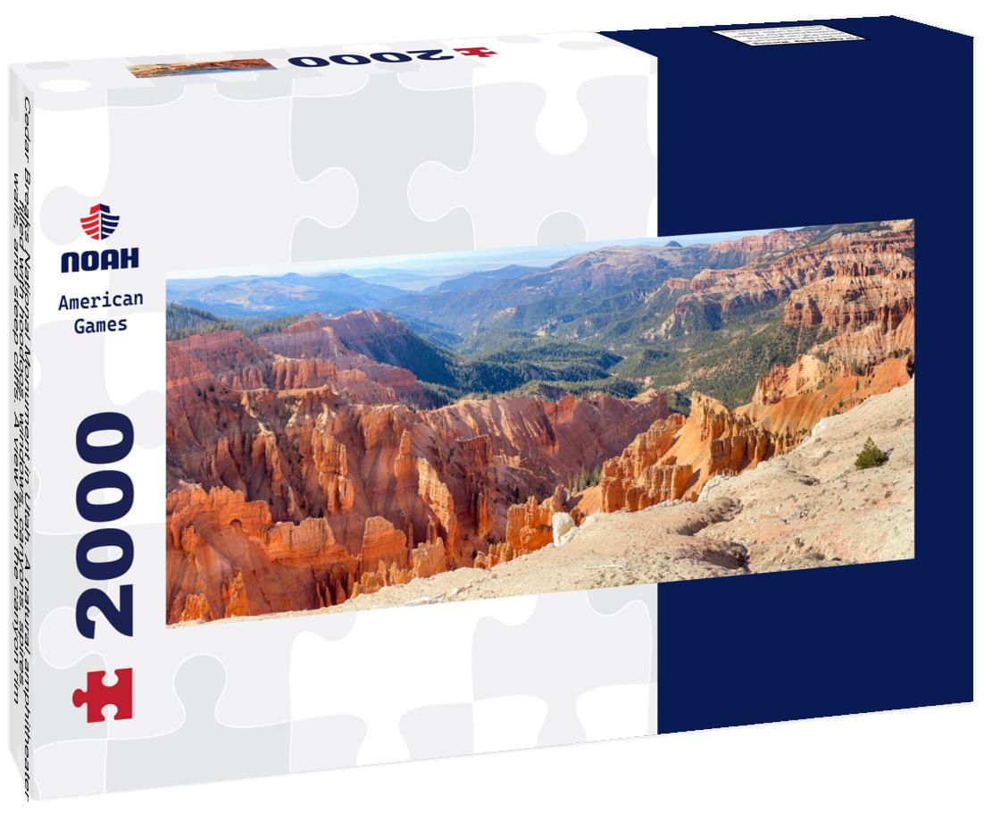 Cedar Breaks National Monument in Utah. A natural amphitheater filled with hoodoos, windows, canyons, spires, walls, and steep cliffs. A view from the canyon rim 2000pc Panoramic Puzzle