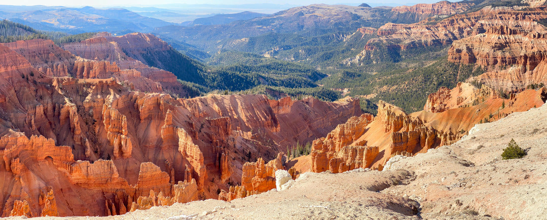 Cedar Breaks National Monument in Utah. A natural amphitheater filled with hoodoos, windows, canyons, spires, walls, and steep cliffs. A view from the canyon rim 2000pc Panoramic Puzzle