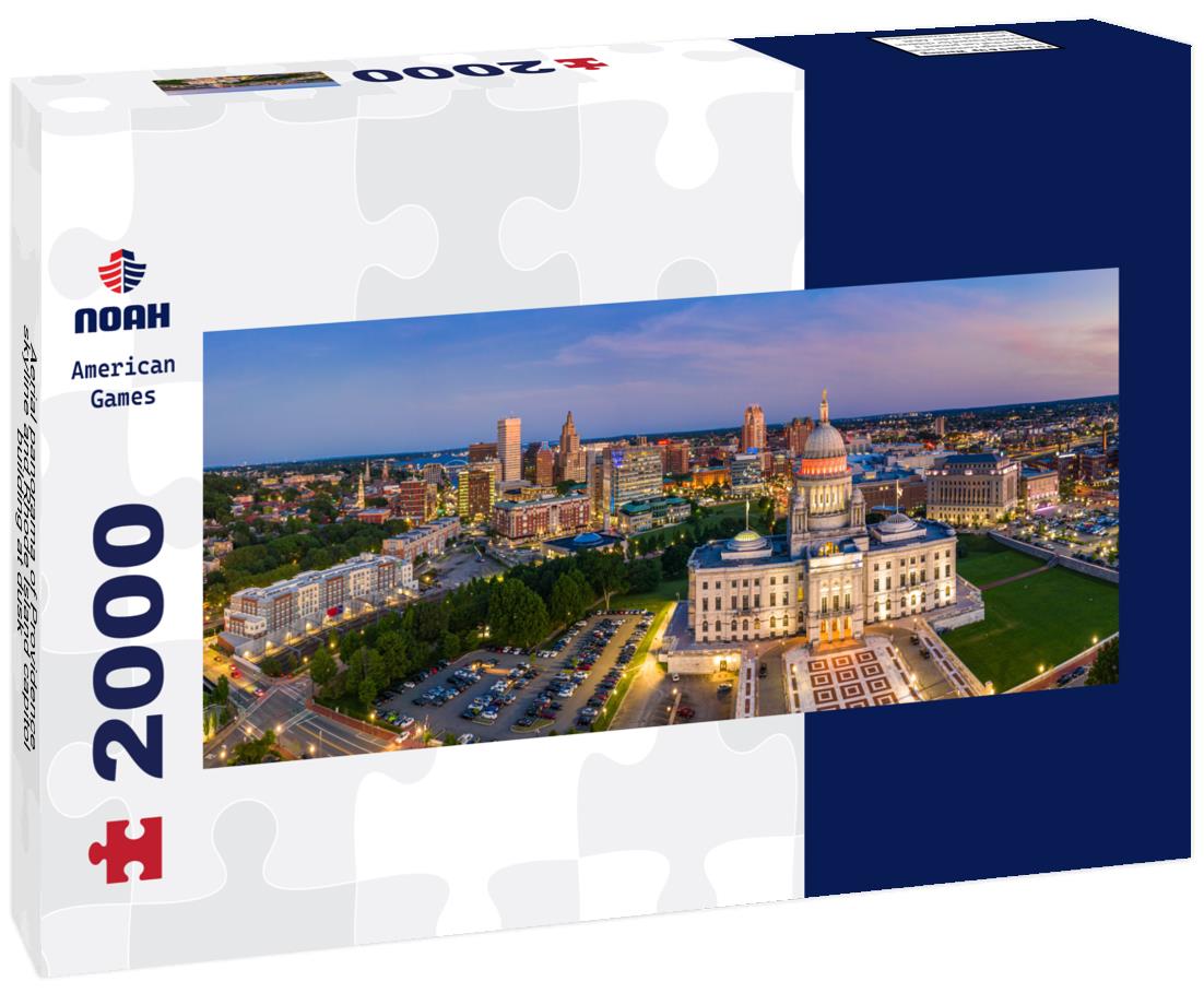 Aerial Providence skyline and Rhode Island capitol building at dusk 2000pc Panoramic Puzzle