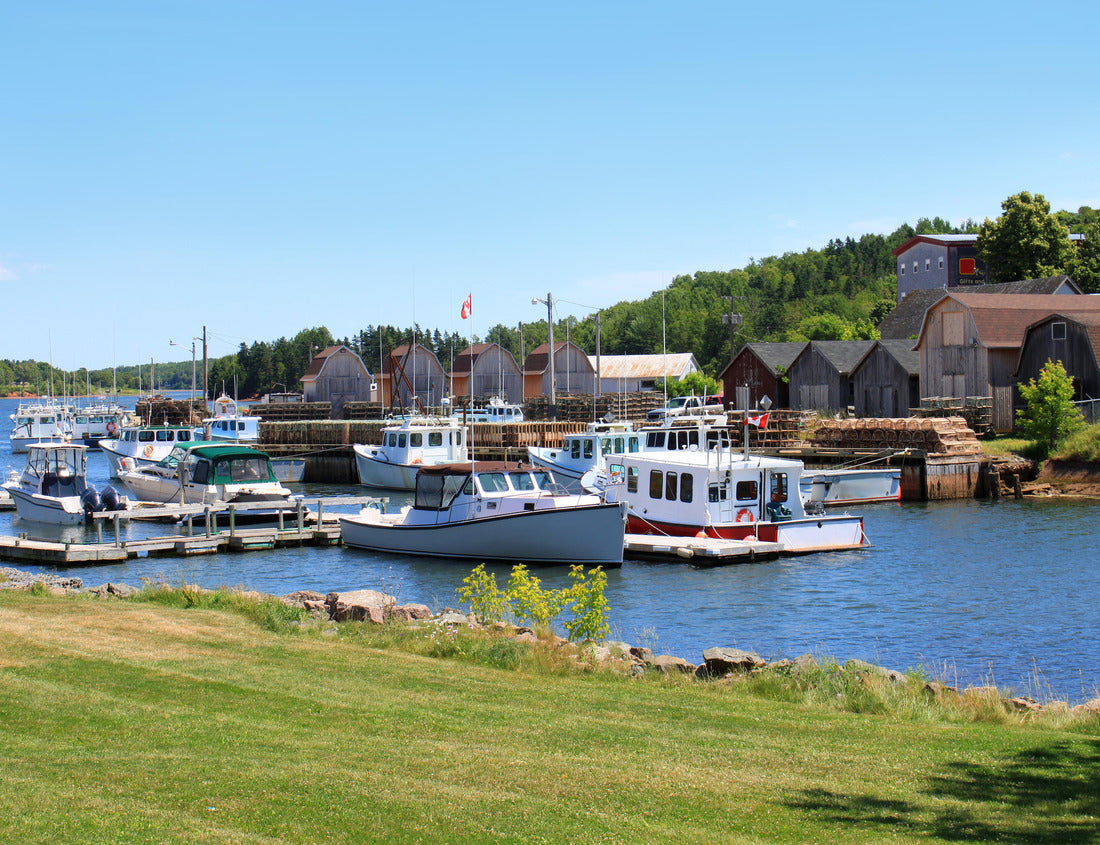 Noah Jigsaw Puzzle Harbor in Montague, Prince Edward Island, Canada with fishing boats, lobster traps and cottages along the dock 1000 pieces