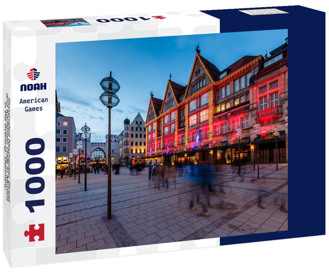 Noah Jigsaw Puzzle Illuminated Neuhauser Street and Karlsplatz Gate in Munich in the evening, Germany 1000 pieces