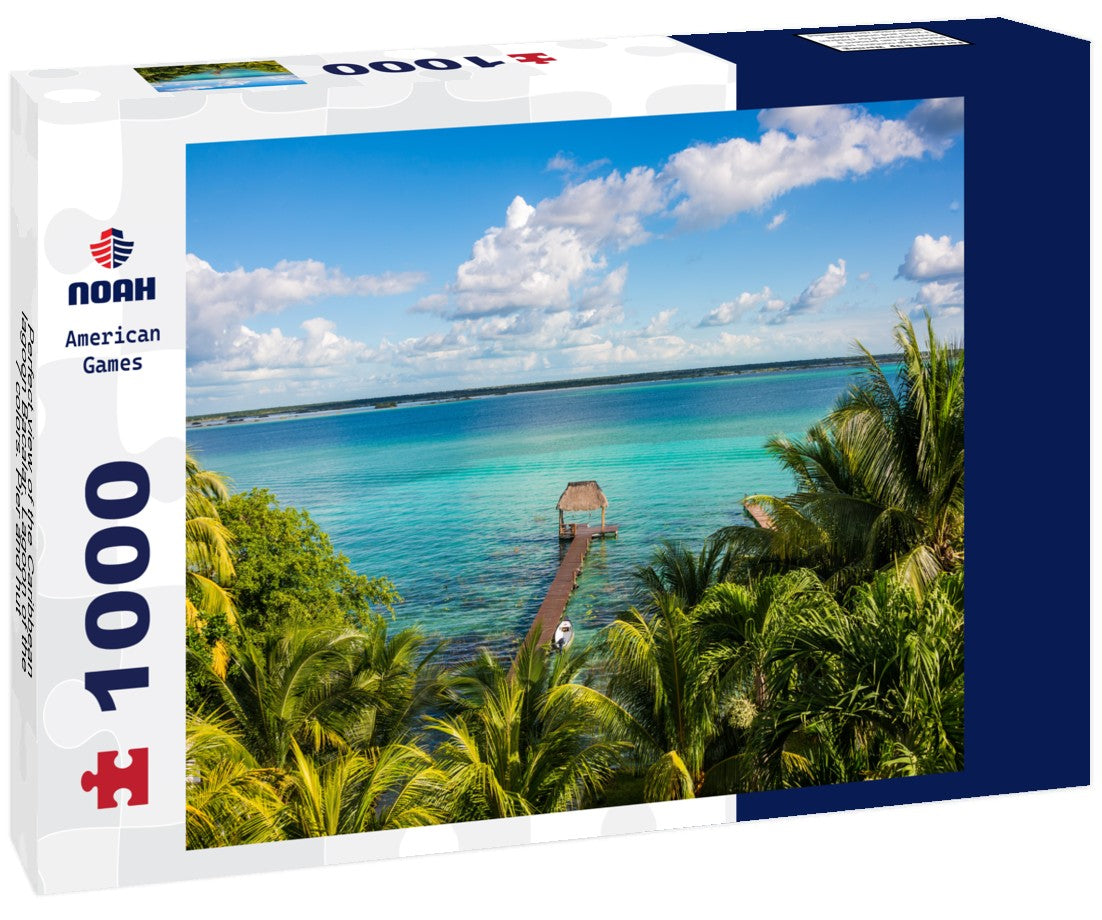 Noah Jigsaw Puzzle Perfect view of the Caribbean lagoon Bacalar. Lagoon of the 7 colors. Pier and hut 1000 pieces