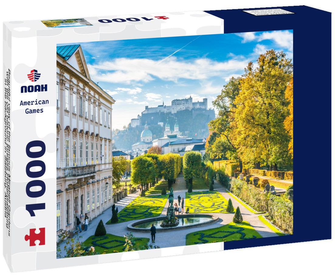 Noah Jigsaw Puzzle Beautiful view of the famous Mirabell Gardens with the old historic fortress Hohensalzburg in the background in Salzburg, Austria 1000 pieces