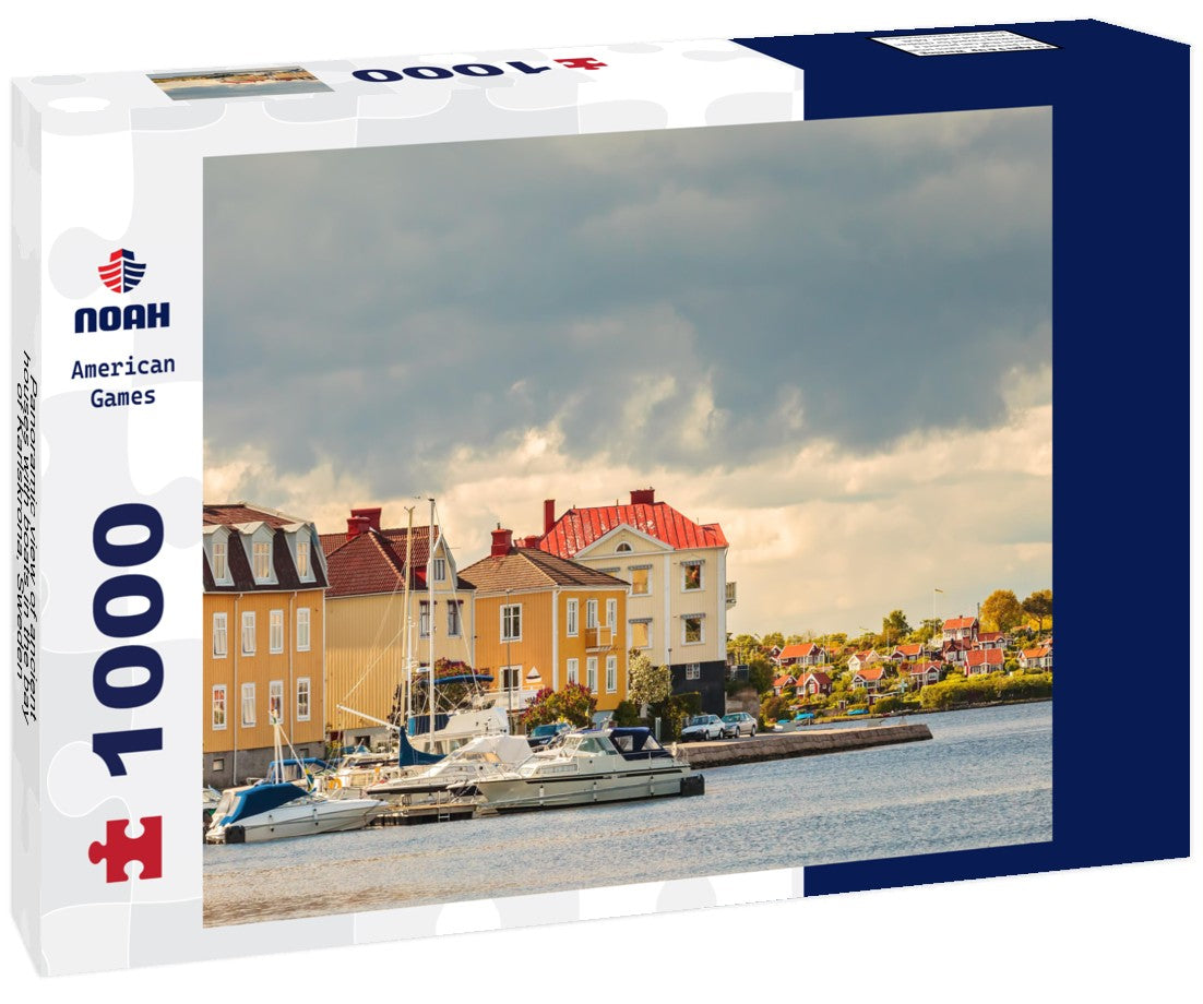 Noah Jigsaw Puzzle Panoramic view of ancient houses with boats in the bay of Karlskrona, Sweden 1000 pieces