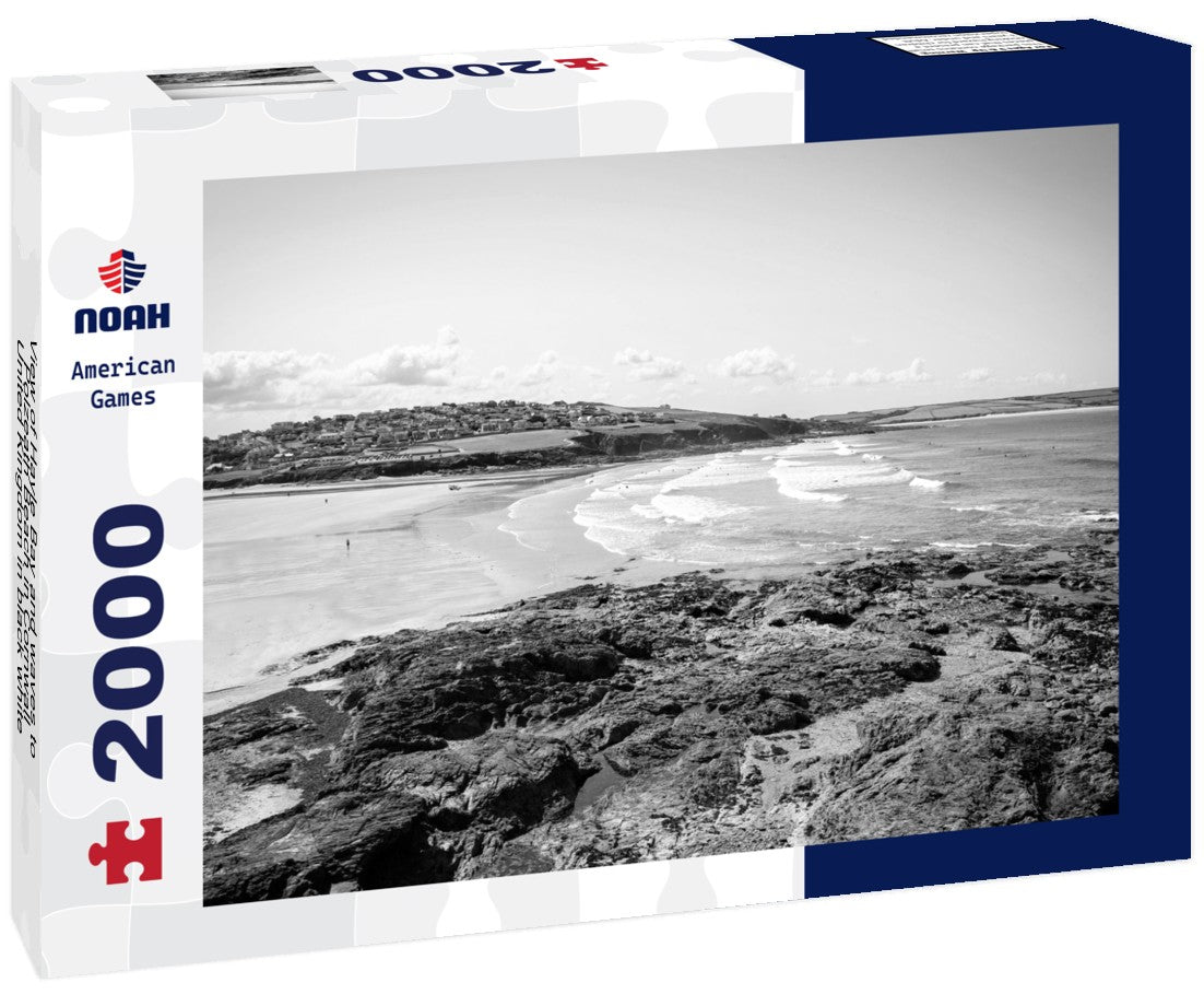 Noah Jigsaw Puzzle View of Hayle Bay and waves to Polzeath Beach in Cornwall, United Kingdom in black white 2000 pieces
