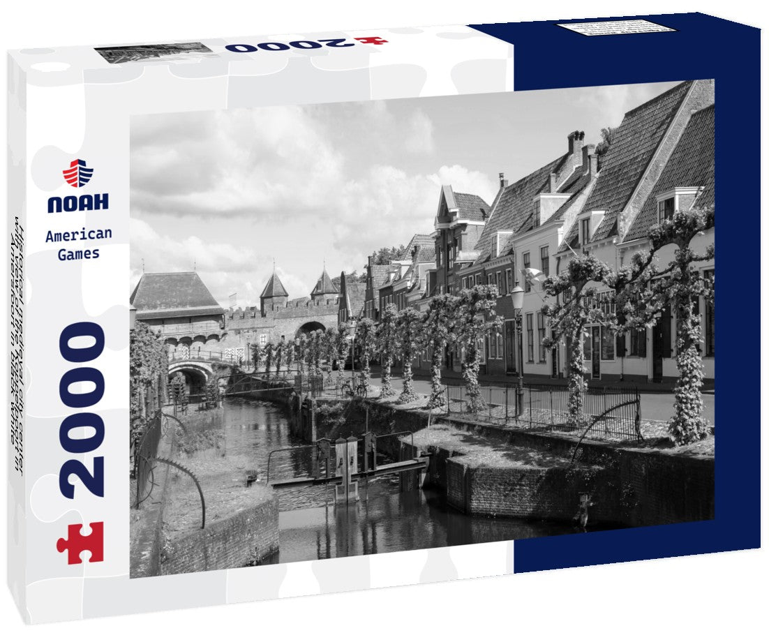 Noah Jigsaw Puzzle Historical medieval city center with view of the Koppelpoort in Amersfoort in black white 2000 pieces