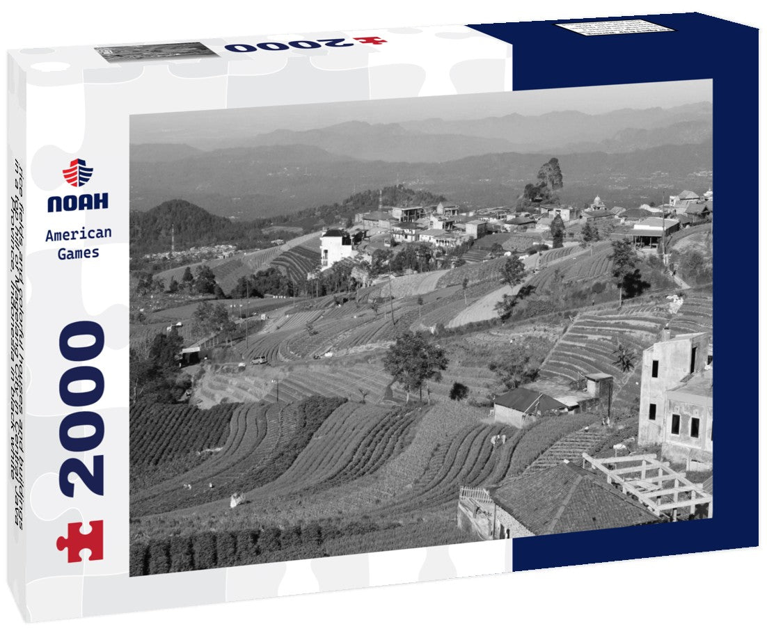 Noah Jigsaw Puzzle rice fields and colorful houses and buildings in a top hill of Magelang City in Central Java Province, Indonesia in black white 2000 pieces