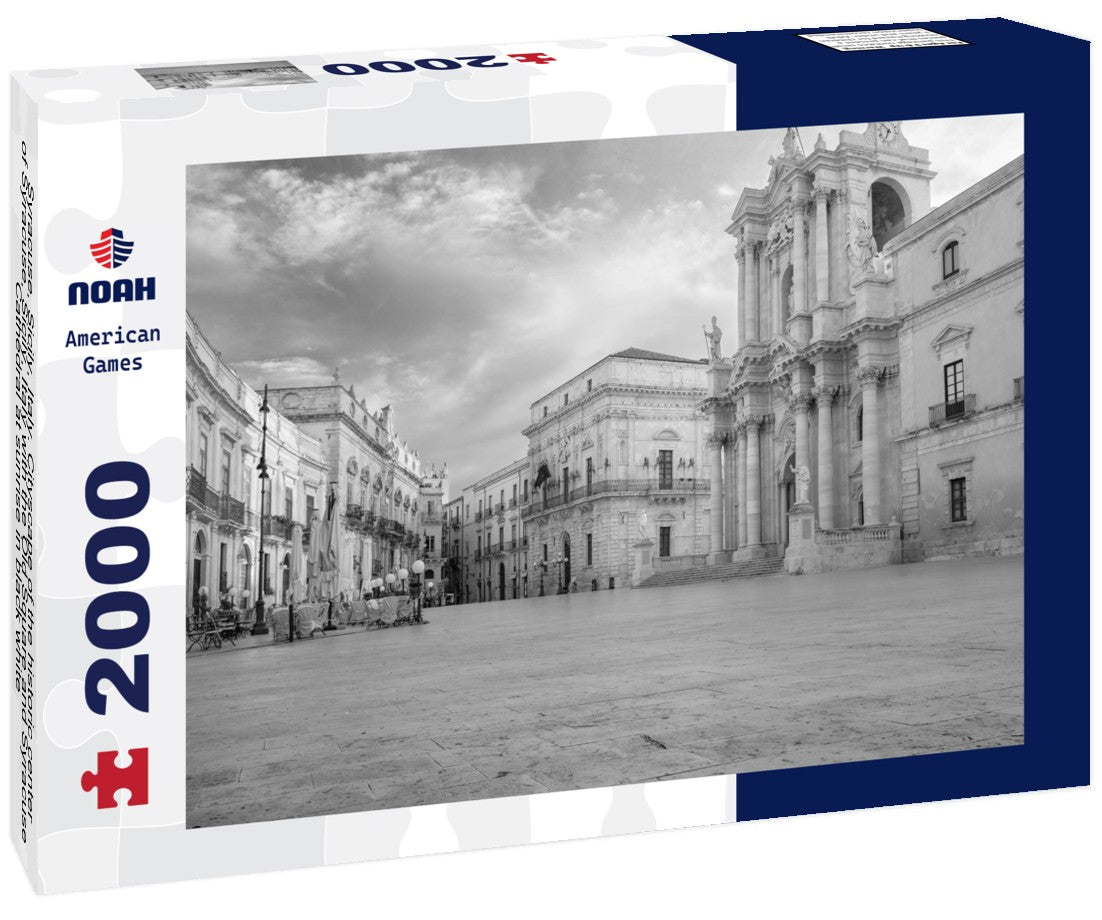 Noah Jigsaw Puzzle Syracuse, Sicily, Italy. Cityscape of the historic center of Syracuse, Sicily, Italy with the Old Square and Syracuse Cathedral at sunrise in black white 2000 pieces