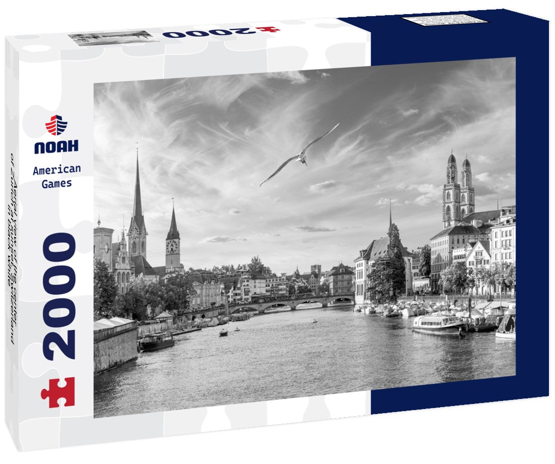 Noah Jigsaw Puzzle Aerial view of the center of Zurich at sunset, Switzerland in black white 2000 pieces