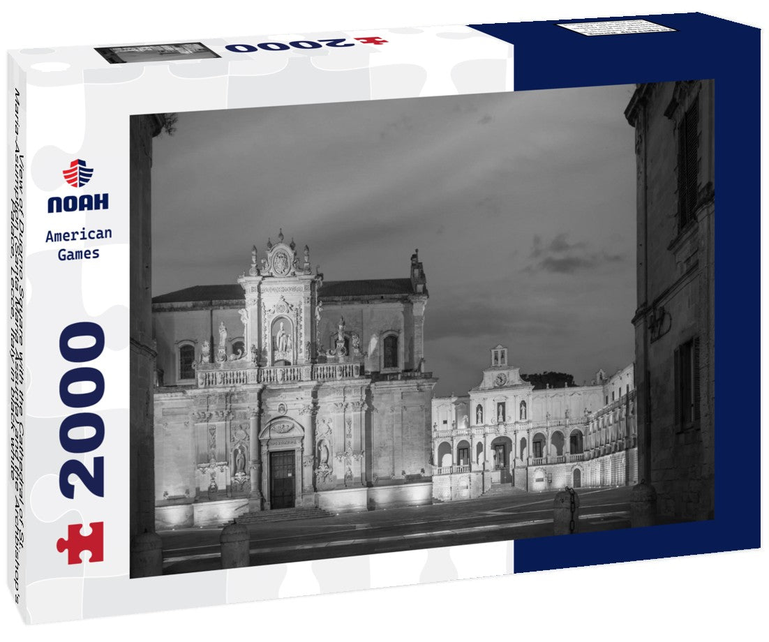 Noah Jigsaw Puzzle View of Duomo Square with the Cathedral of St. Maria-Asumption (Santa Maria Assunta) and the Archbishop's Palace, Lecce, Italy in black white 2000 pieces