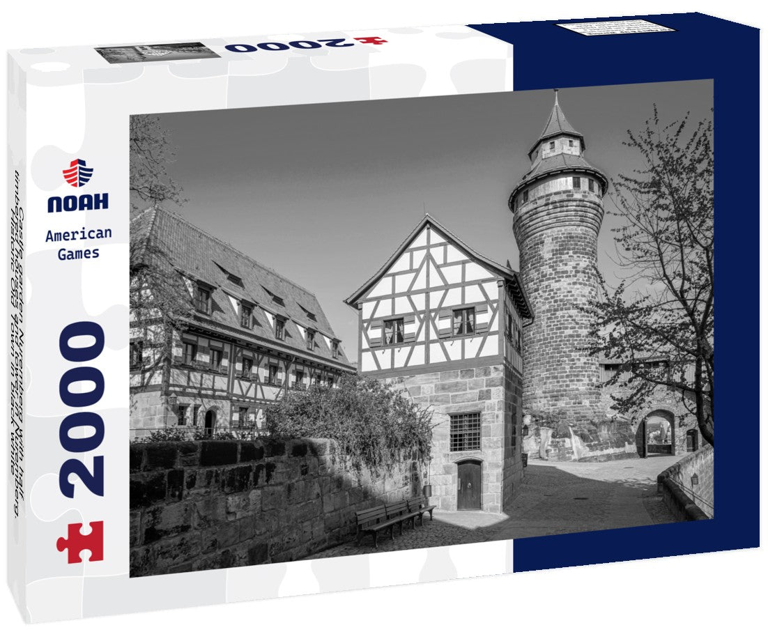 Noah Jigsaw Puzzle Castle garden Nuremberg with half-timbered houses and tower in Nuremberg. Historic Old Town in black white 2000 pieces