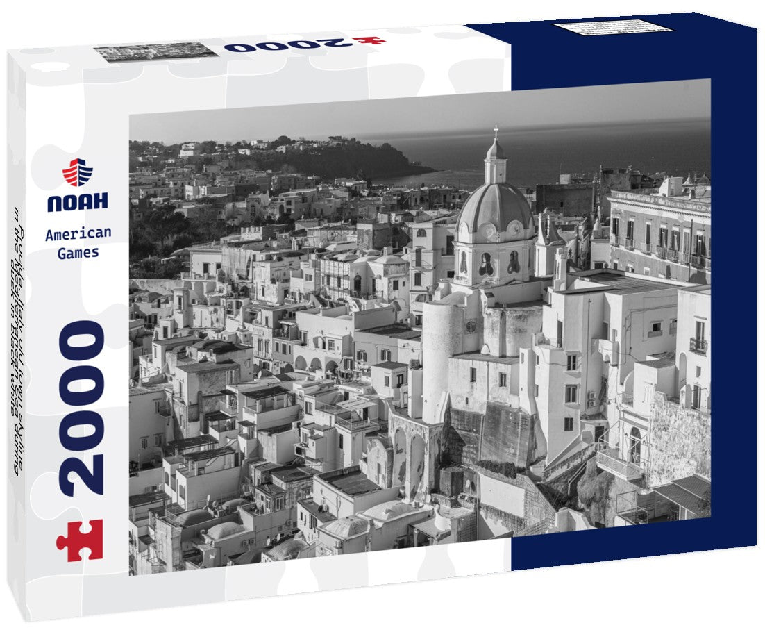 Noah Jigsaw Puzzle Procida, Italy old town skyline in the Mediterranean Sea during dusk in black white 2000 pieces