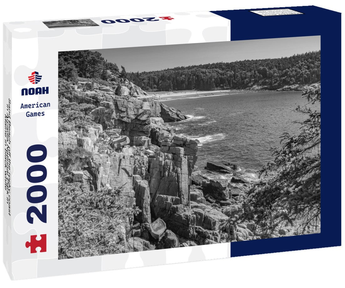 Noah Jigsaw Puzzle Sand Beach off the rocky coast in Arcadia National Park in Maine in black white 2000 pieces