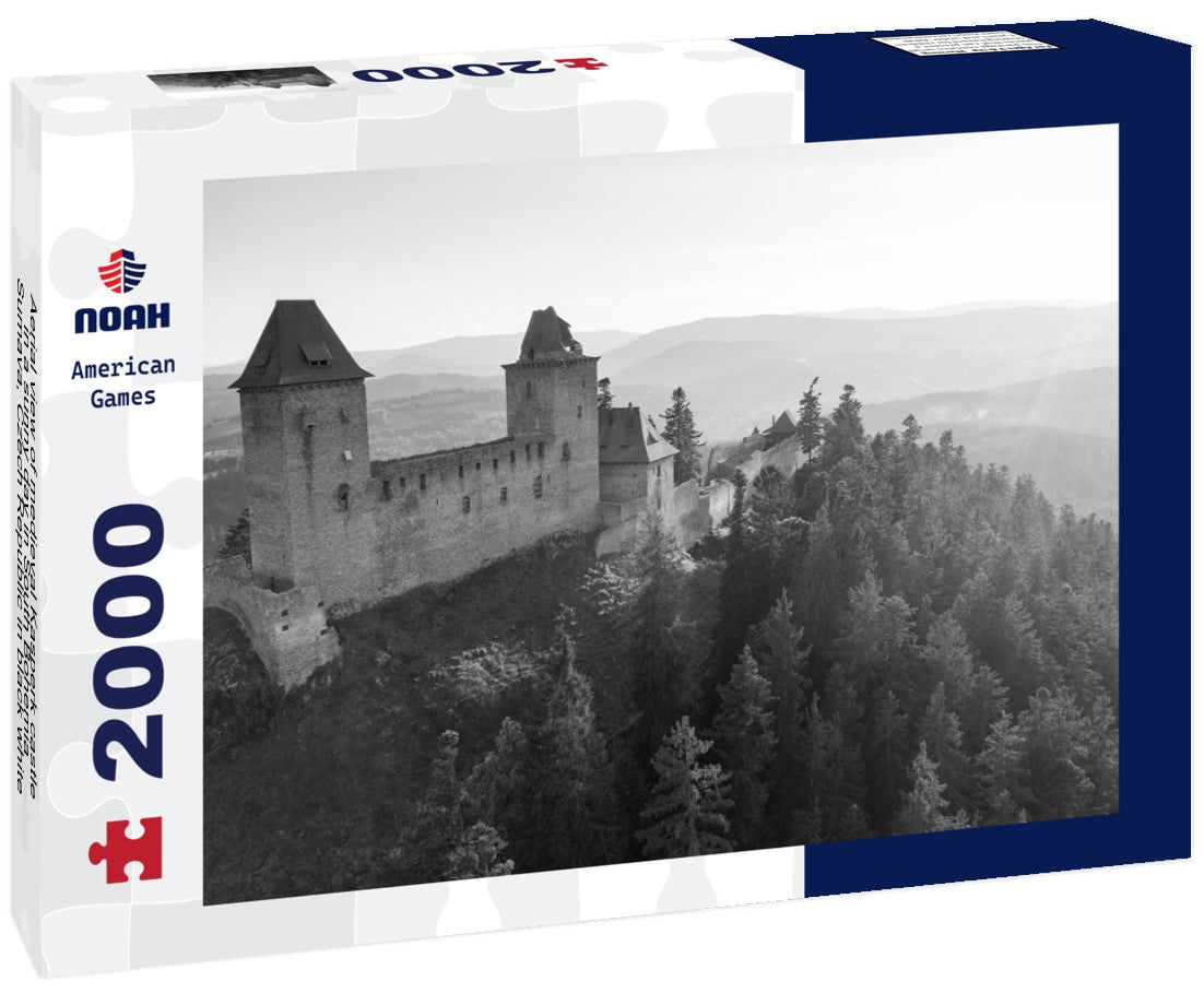 Noah Jigsaw Puzzle Aerial view of medieval Kasperk castle in a sunny day in South Bohemia, Sumava, Czech Republic in black white 2000 pieces