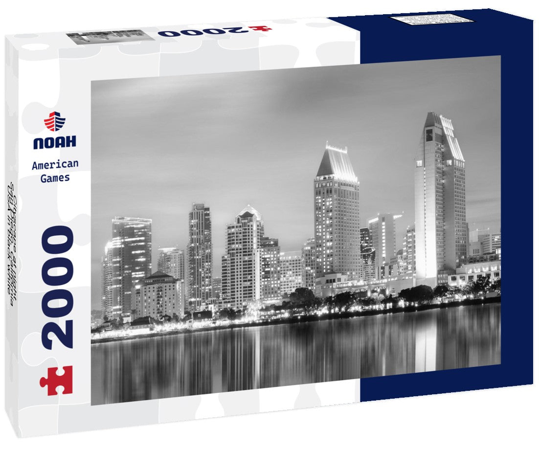 Noah Jigsaw Puzzle Cityscape at night, San Diego, California, USA in black white 2000 pieces