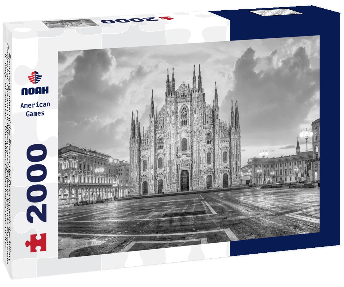 the Piazza del Duomo with the Milan Cathedral, Duomo di Milano and Galleria Vittorio Emanuele II, Italy, at sunrise. The Milan Cathedral is one of the largest churches in the world 2000pc PuzzleBlack and White