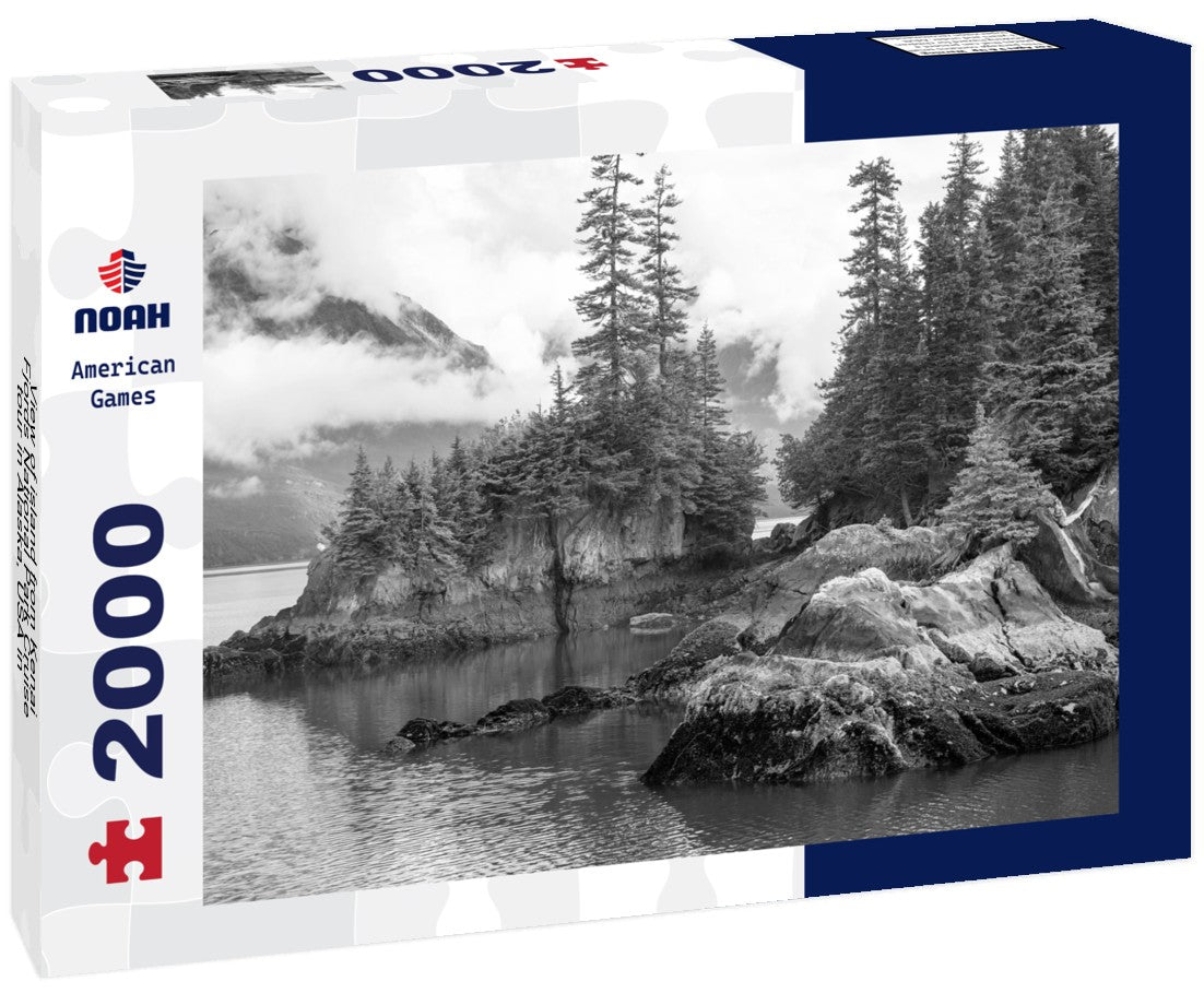 Noah Jigsaw Puzzle View of island from Kenai Fjords National Park Cruise tour in Alaska, USA in black white 2000 pieces