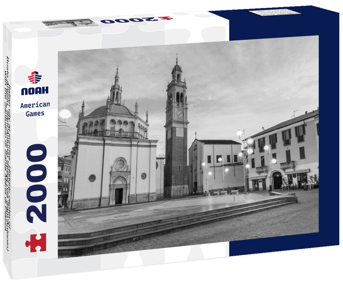 Noah Jigsaw Puzzle Italian city at sunrise. Historic center of Busto Arsizio, Sant'Antonio Street (via Sant'Antonio) with the Santuario di Santa Maria di Piazza - XVI century in black white 2000 pieces