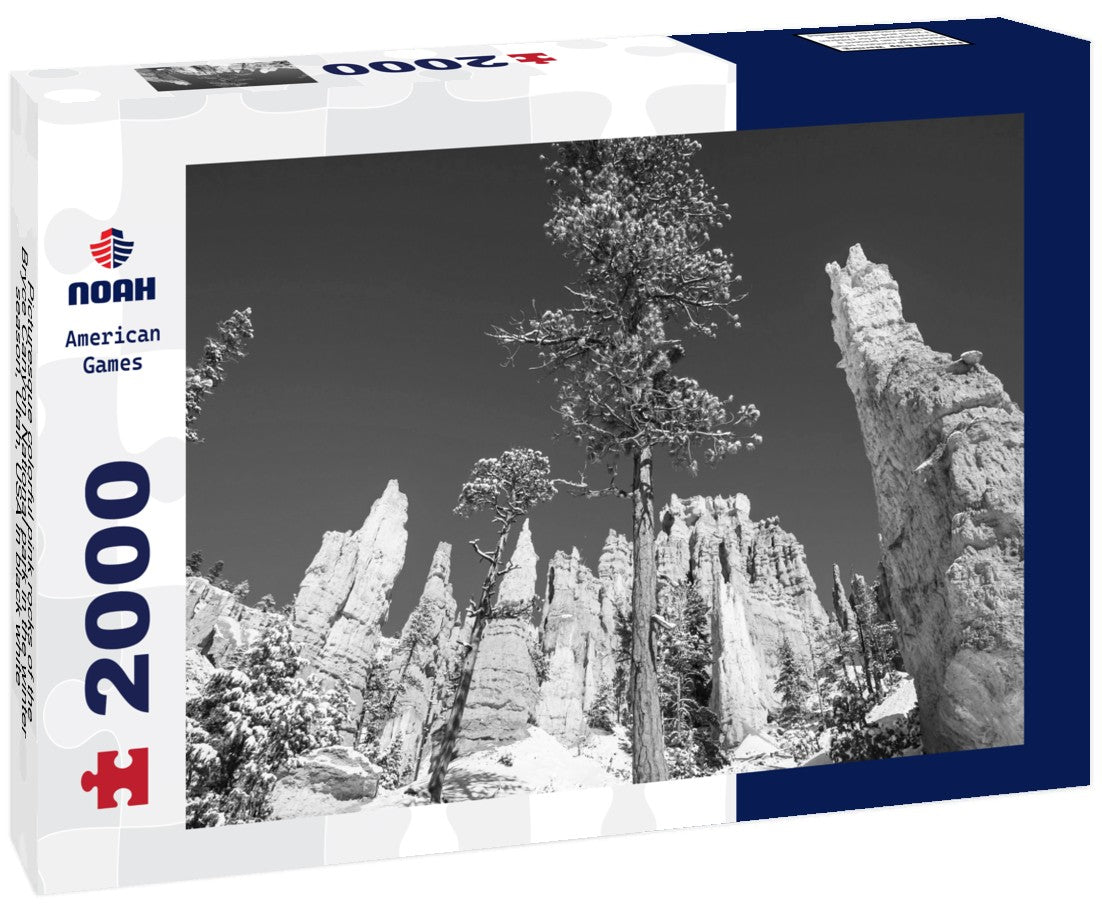 Noah Jigsaw Puzzle Picturesque colorful pink rocks of the Bryce Canyon National park in the winter season, Utah, USA in black white 2000 pieces