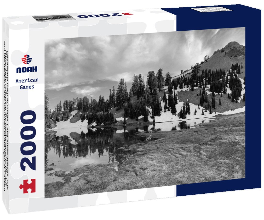 Noah Jigsaw Puzzle Panoramic view of Ridge Lake surroundings with Ridge Lake reflecting the background to the left and the meadow and mountain to the right at Lassen Volcanic National Park in black white 2000 pieces