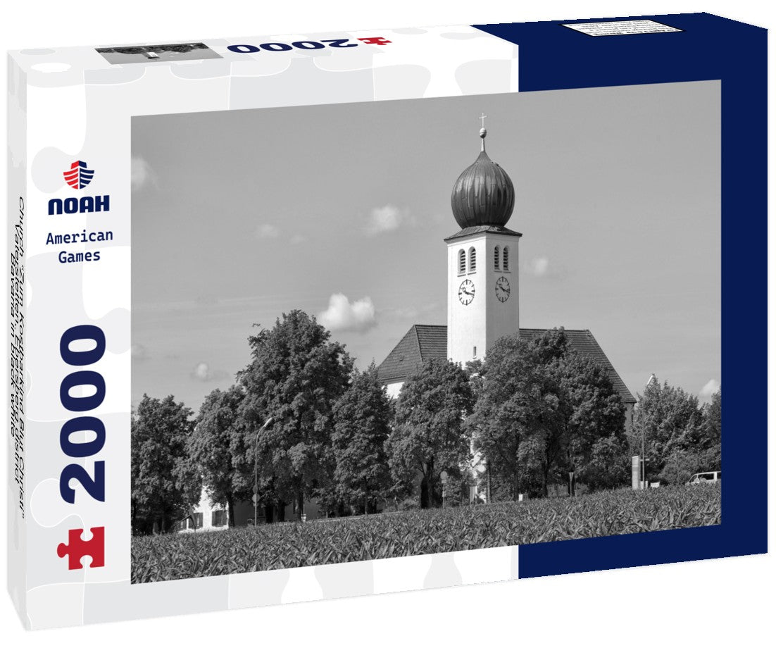Noah Jigsaw Puzzle Church “Zum Kostbarkind Blut Christi”, Vaterstetten, Ebersberg district, Bavaria in black white 2000 pieces