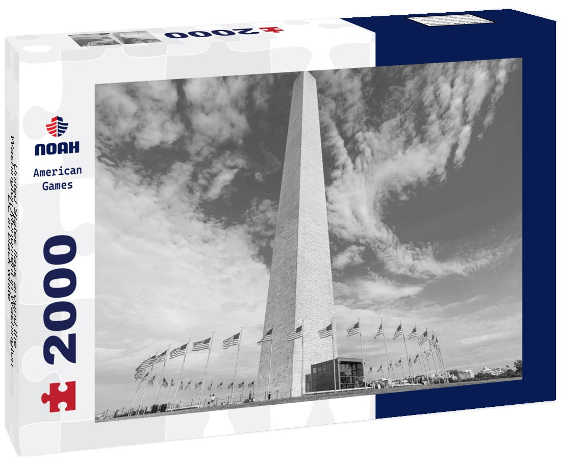 Noah Jigsaw Puzzle United States flags around the Washington Monument in Washington DC in black white 2000 pieces