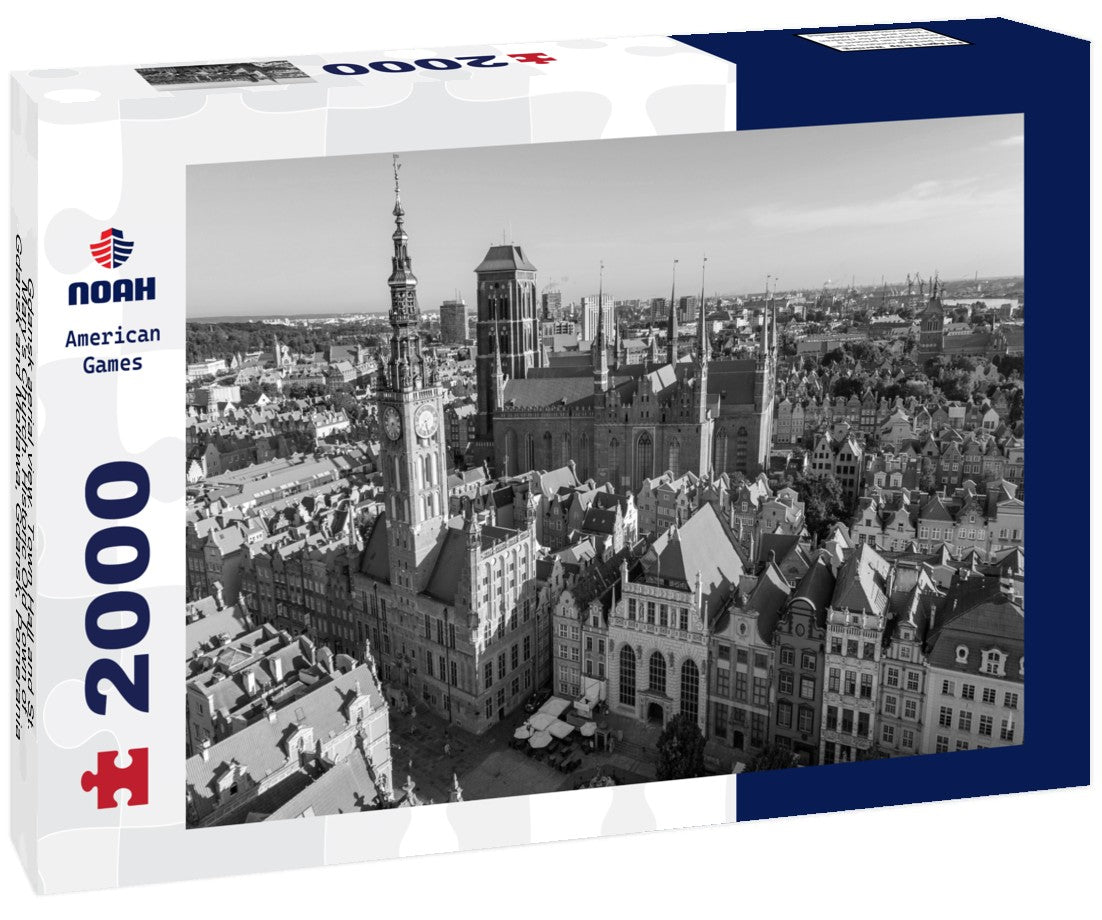 Noah Jigsaw Puzzle Gdansk aerial view. Town Hall and St. Mary's Church. Historic Old Town of Gdansk and Motlawa, Gdansk, Pomerania, Poland, Europe in black white 2000 pieces