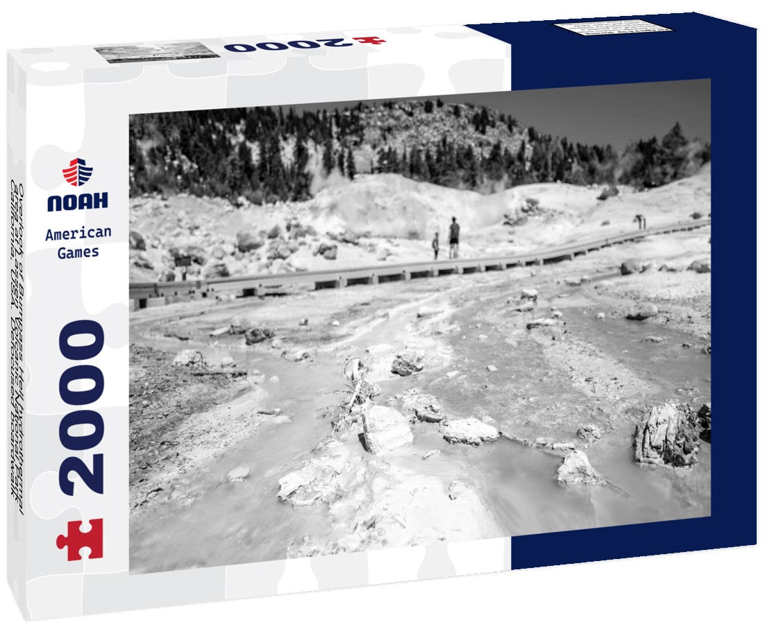 Noah Jigsaw Puzzle Overlook of Bumpass Hell hydrothermal area at Lassen Volcanic National Park, California, USA. Defocused boardwalk in background in black white 2000 pieces