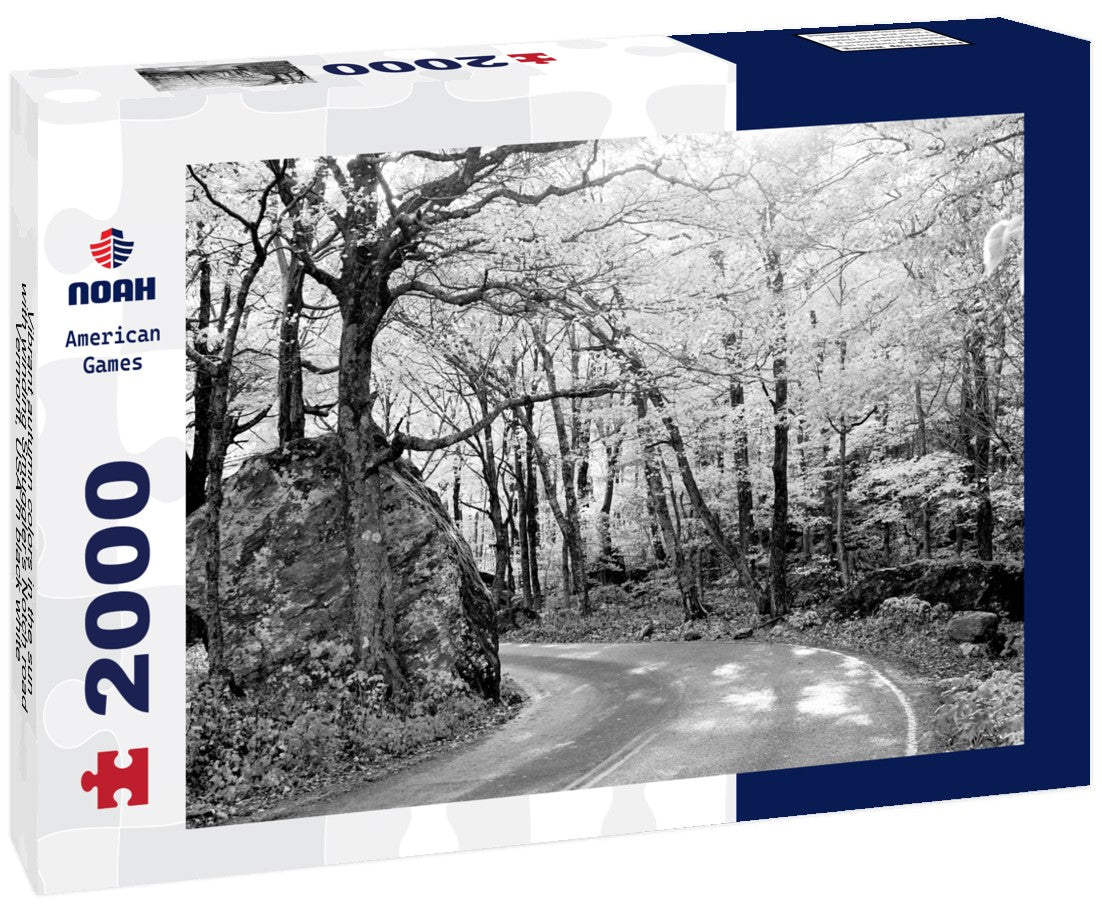Noah Jigsaw Puzzle Vibrant autumn colors in the sun with winding Smuggler's Notch road, Vermont, USA in black white 2000 pieces