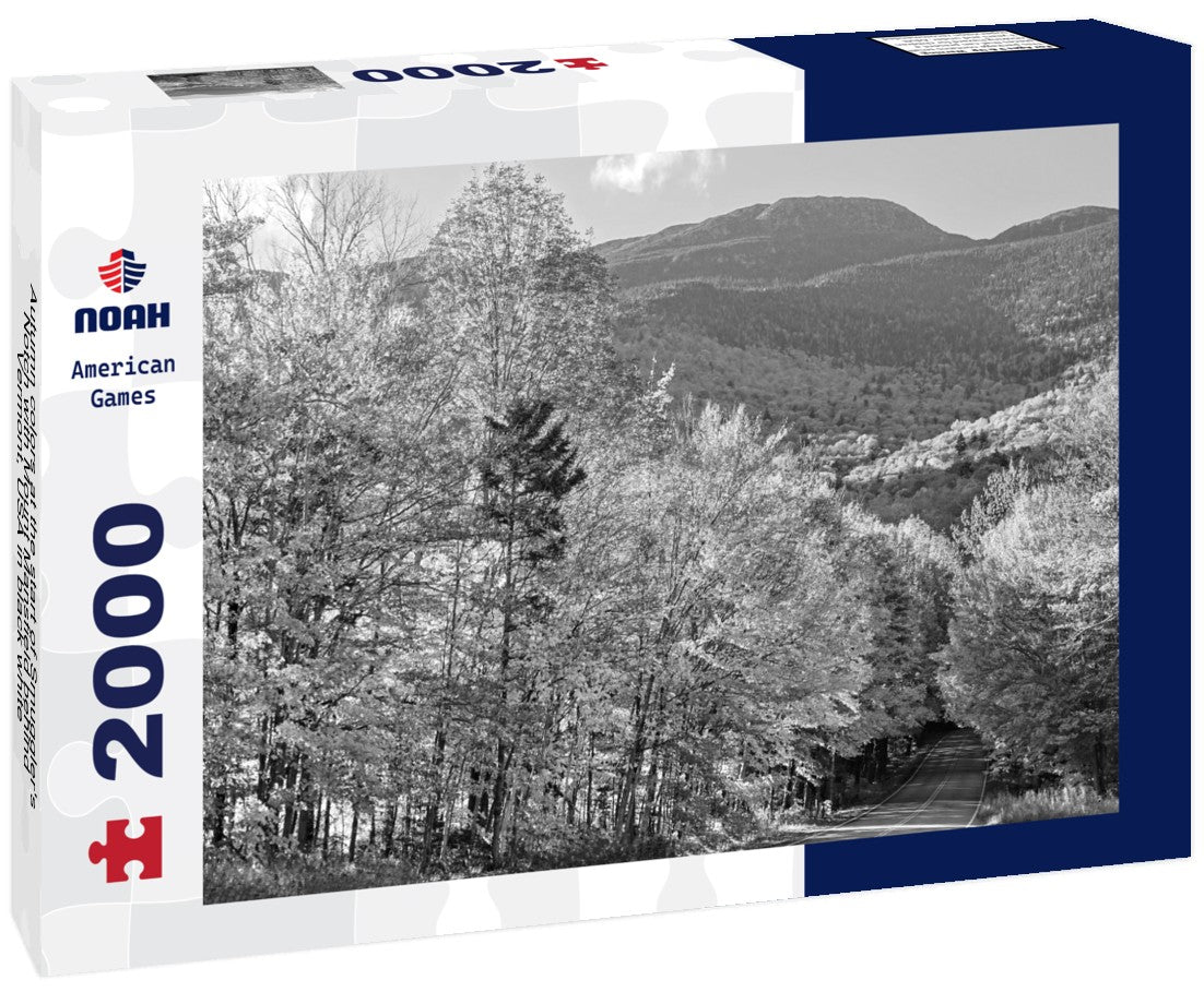Noah Jigsaw Puzzle Autumn colors at the start of Smuggler's Notch with Mount Mansfield behind, Vermont, USA in black white 2000 pieces
