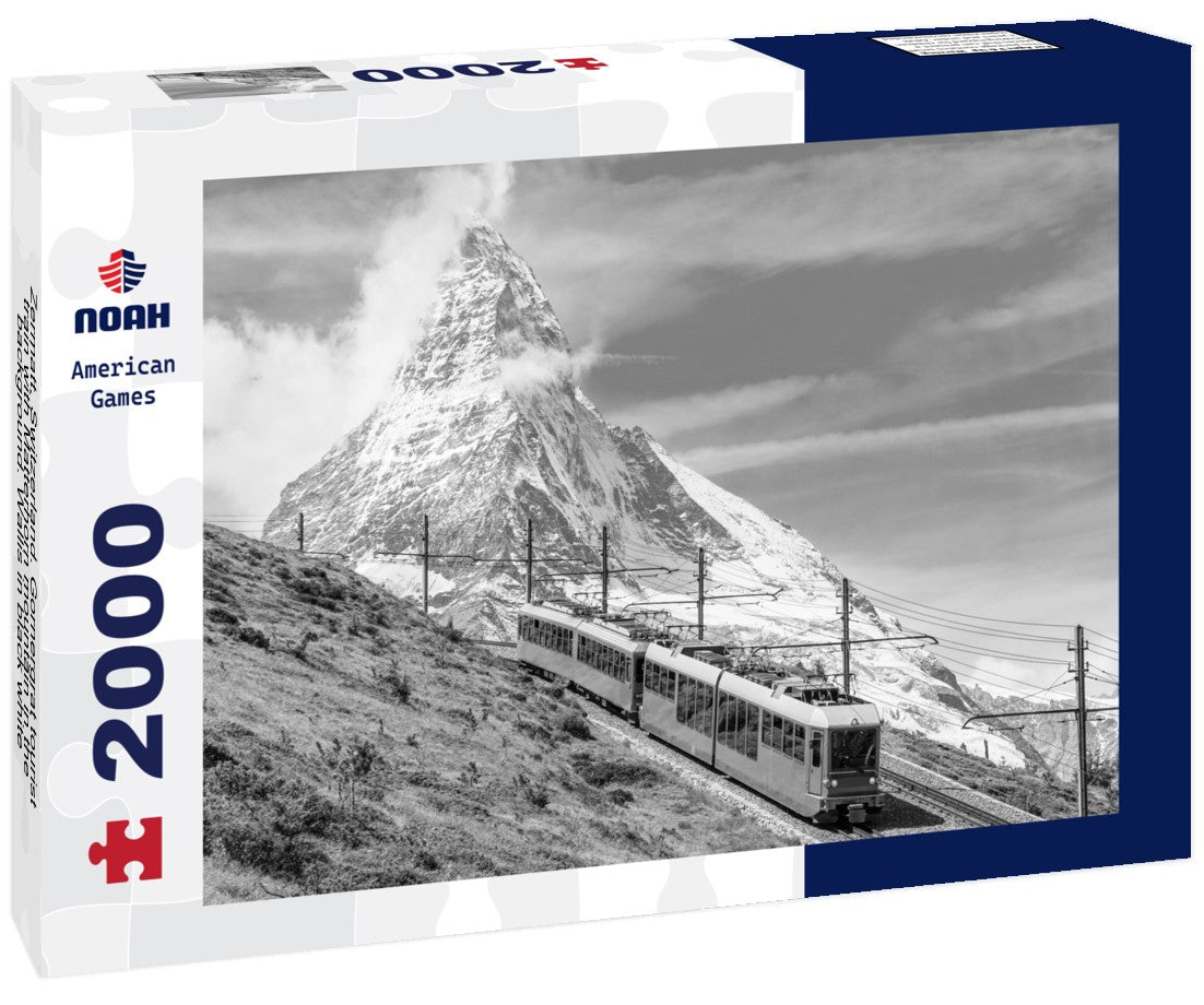 Noah Jigsaw Puzzle Zermatt, Switzerland. Gornergrat tourist train with Matterhorn mountain in the background. Wallis in black white 2000 pieces