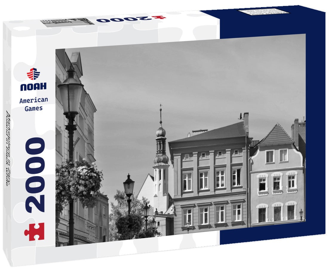 Noah Jigsaw Puzzle Marketplace in Zary. Poland in black white 2000 pieces