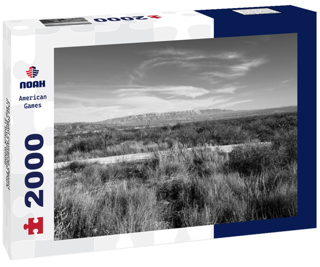 Noah Jigsaw Puzzle Dirt Road crossing desert in Big Bend National Park in black white 2000 pieces