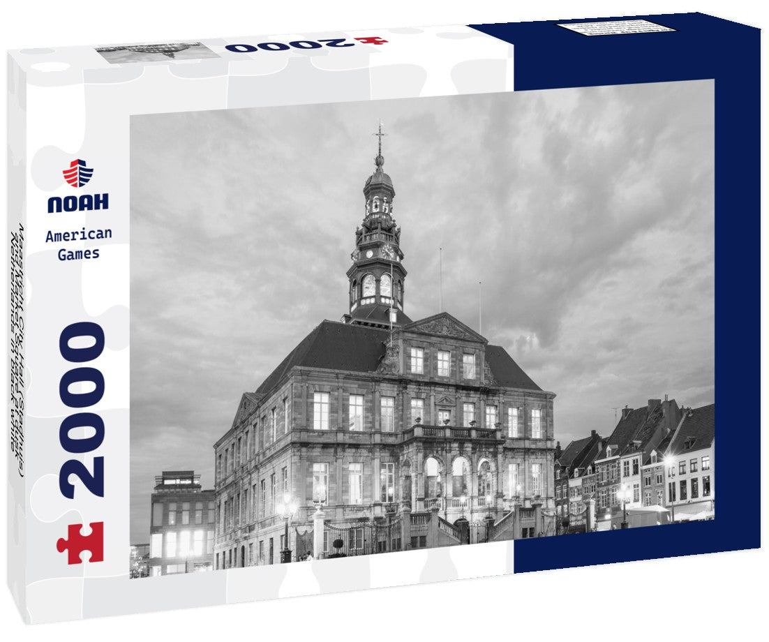 Noah Jigsaw Puzzle Maastricht City Hall (Stadhuis) and Market Square at dusk, Netherlands in black white 2000 pieces