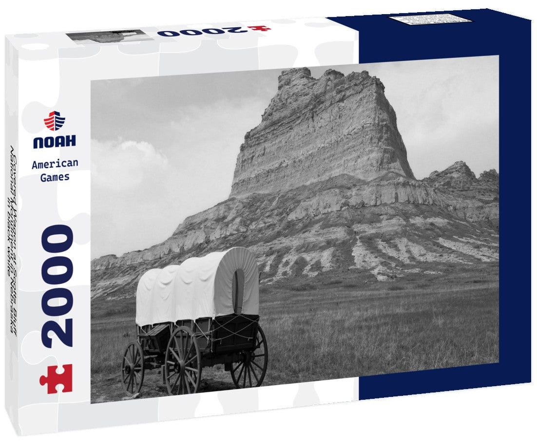 Noah Jigsaw Puzzle Covered Wagon at Scotts Bluff National Monument in Nebraska in black white 2000 pieces