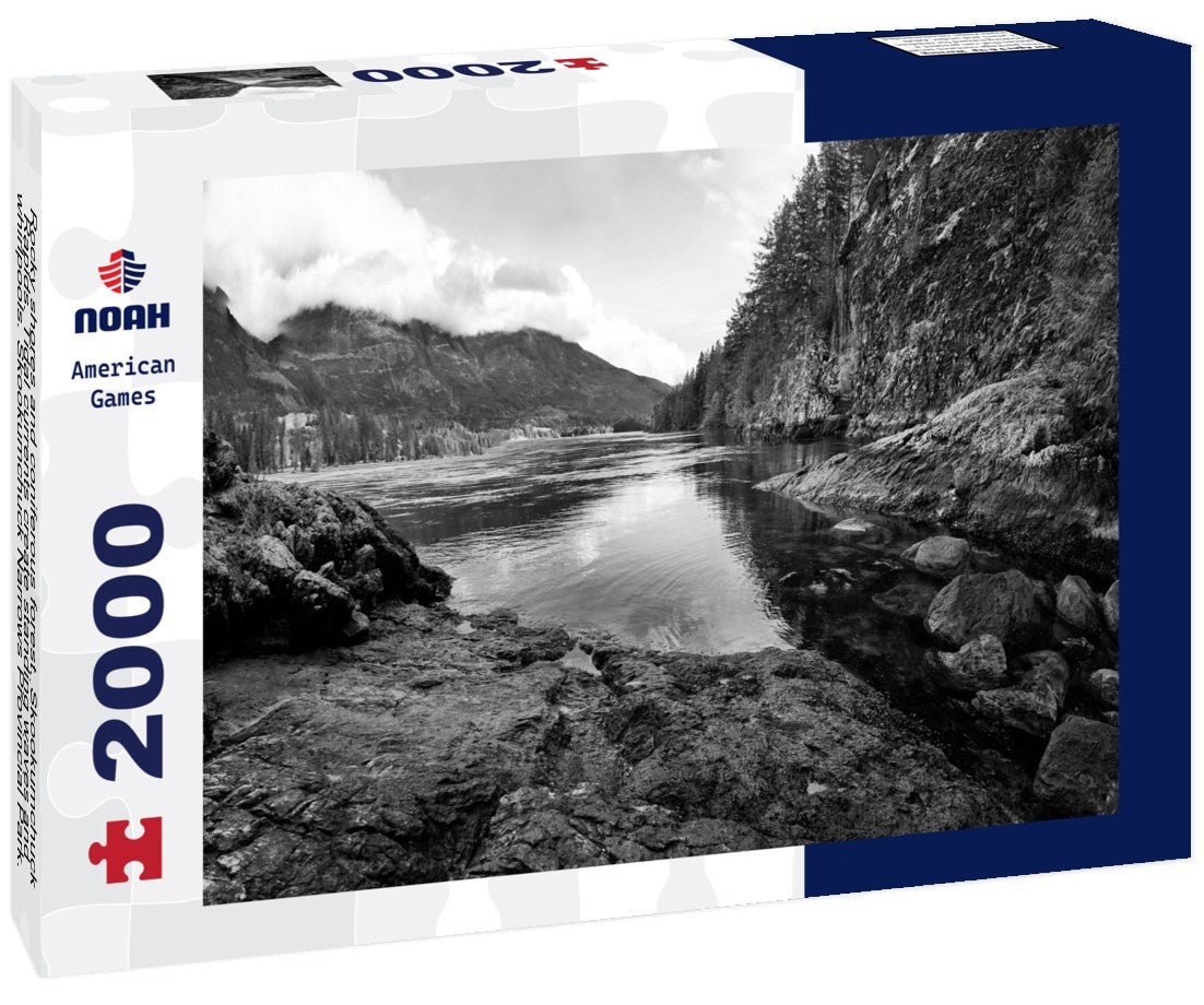 Noah Jigsaw Puzzle Rocky shores and coniferous forest. Skookumchuck Rapids. Tidal currents create standing waves and whirlpools. Skookumchuck Narrows Provincial Park. British Columbia, Canada in black white 2000 pieces
