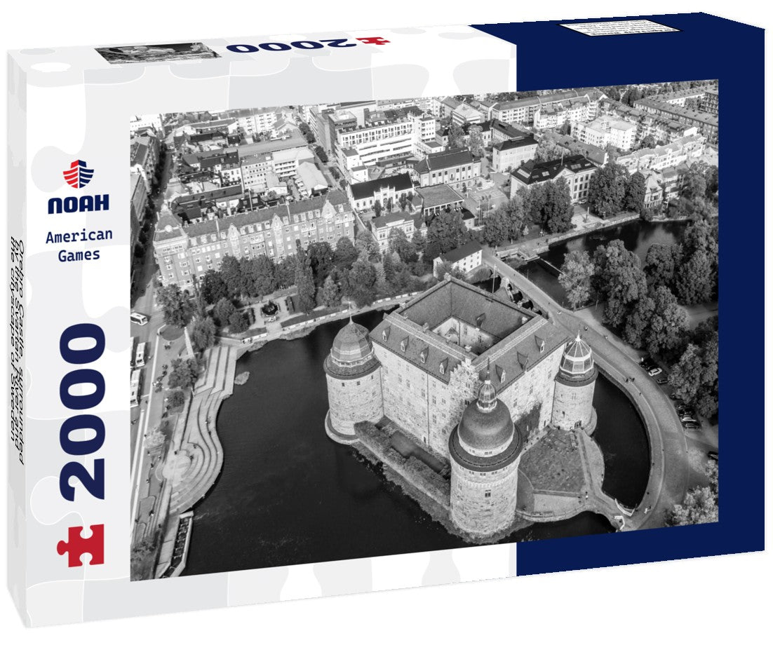 Noah Jigsaw Puzzle Orebro Castle, surrounded by the Svartan River and the cityscape of Sweden in black white 2000 pieces