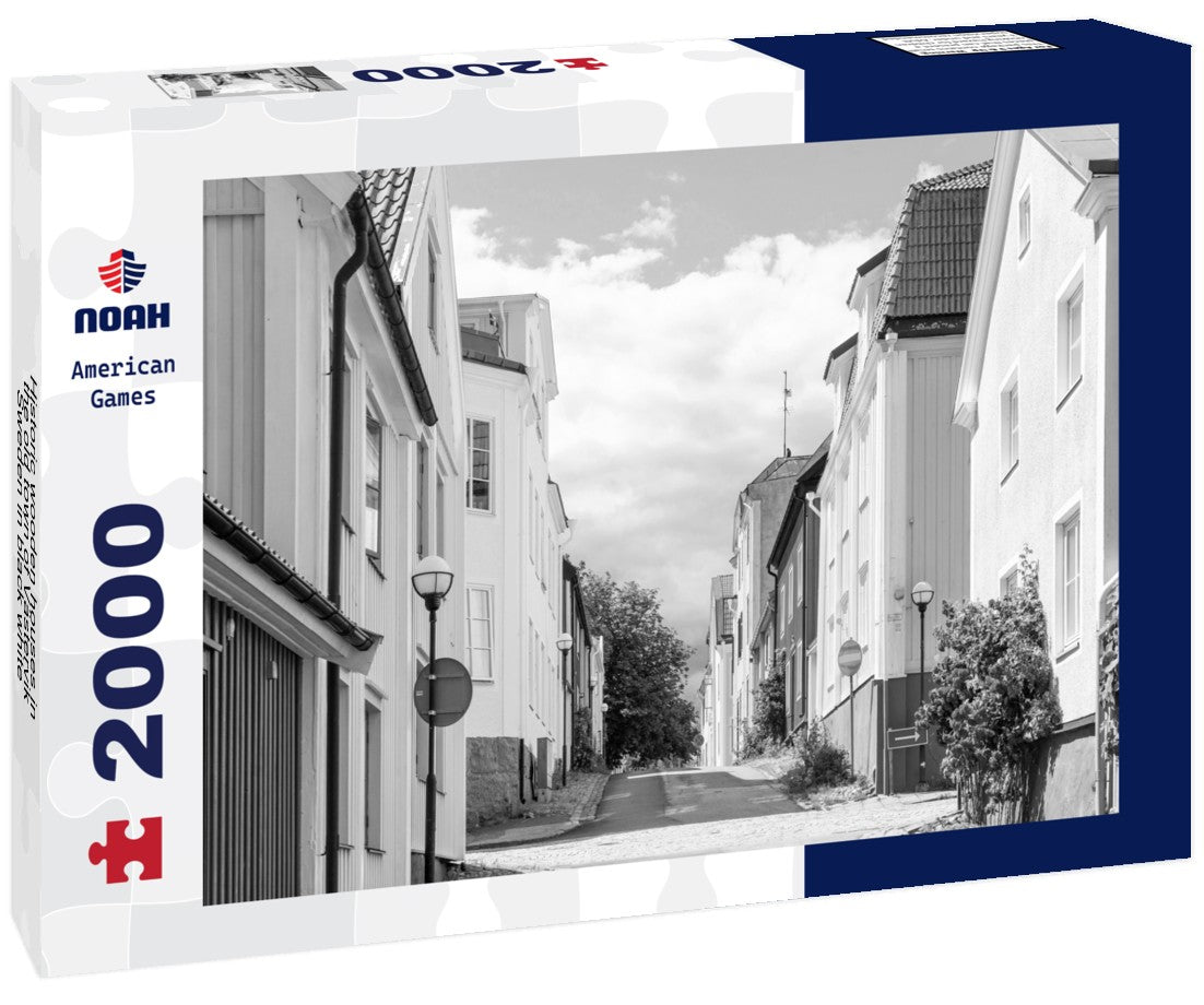 Noah Jigsaw Puzzle Historic wooden houses in the old town of Västervik, Sweden in black white 2000 pieces