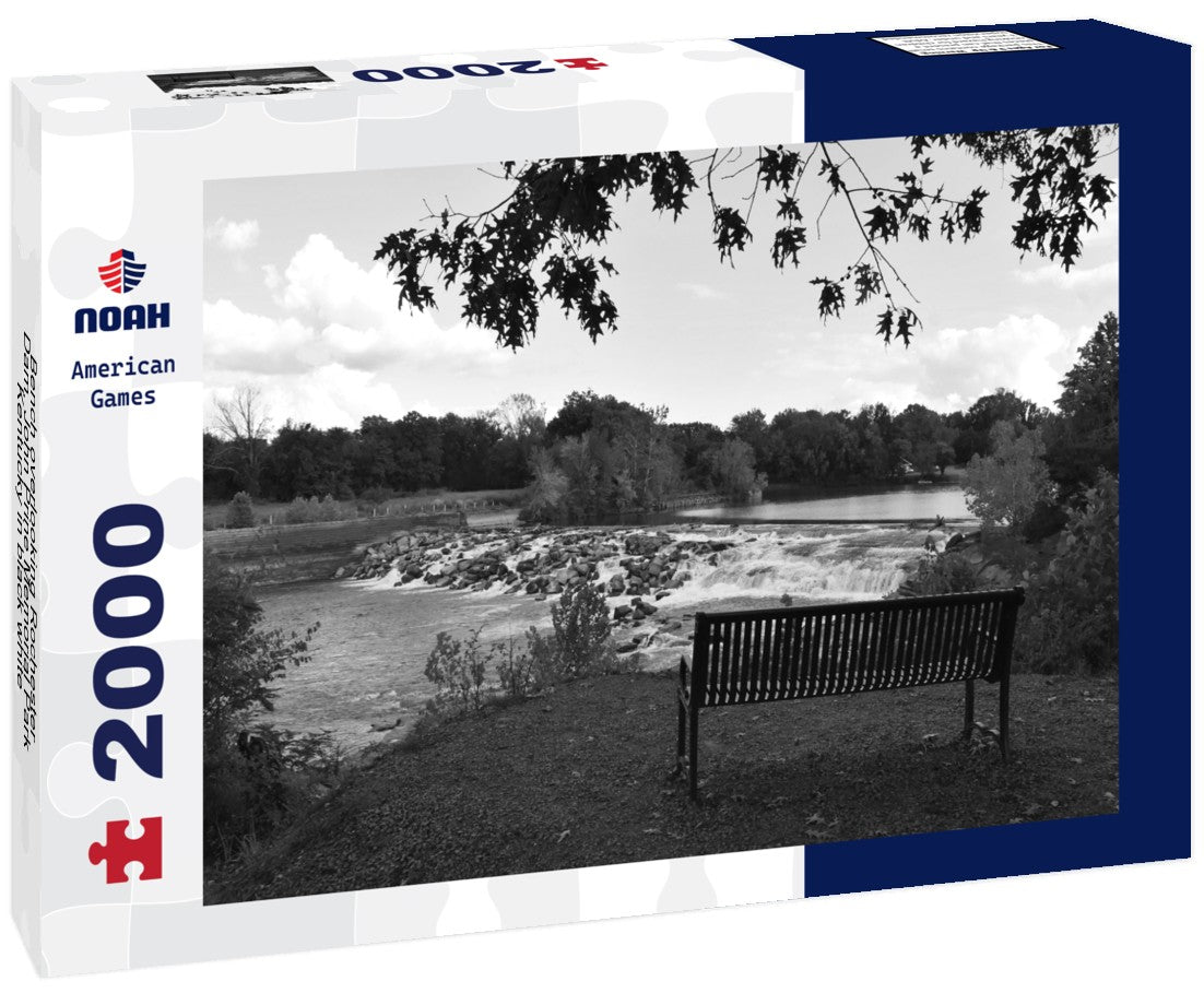 Noah Jigsaw Puzzle Bench overlooking Rochester Dam, John Prine Memorial Park, Kentucky in black white 2000 pieces
