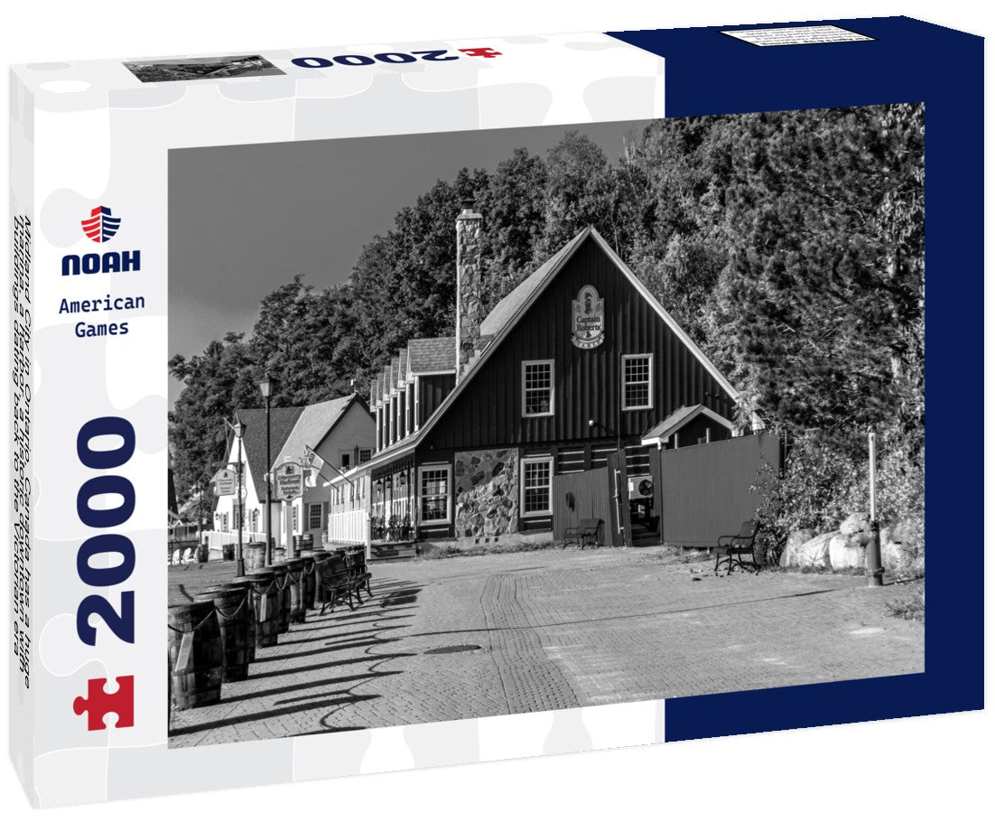 Noah Jigsaw Puzzle Midland City in Ontario, Canada has a huge marina, a harbor, a historic downtown with buildings dating back to the Victorian era and a King Warf in black white 2000 pieces